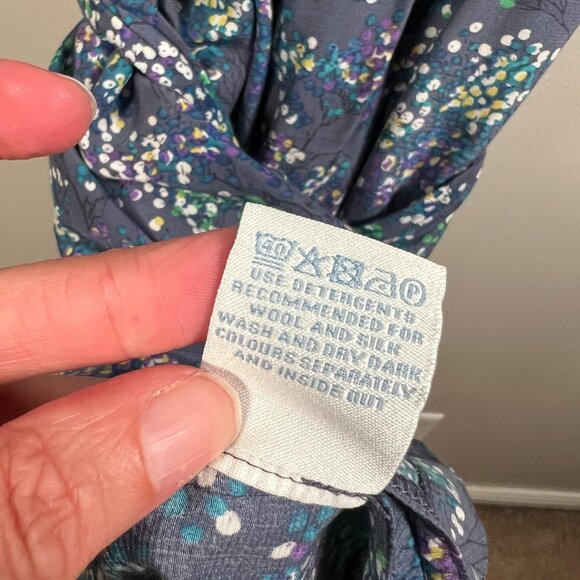 Boden Silk Blend Dress Size 16 Blue Floral Tie Waist Pockets Preppy Twee Casual - Picture 11 of 11